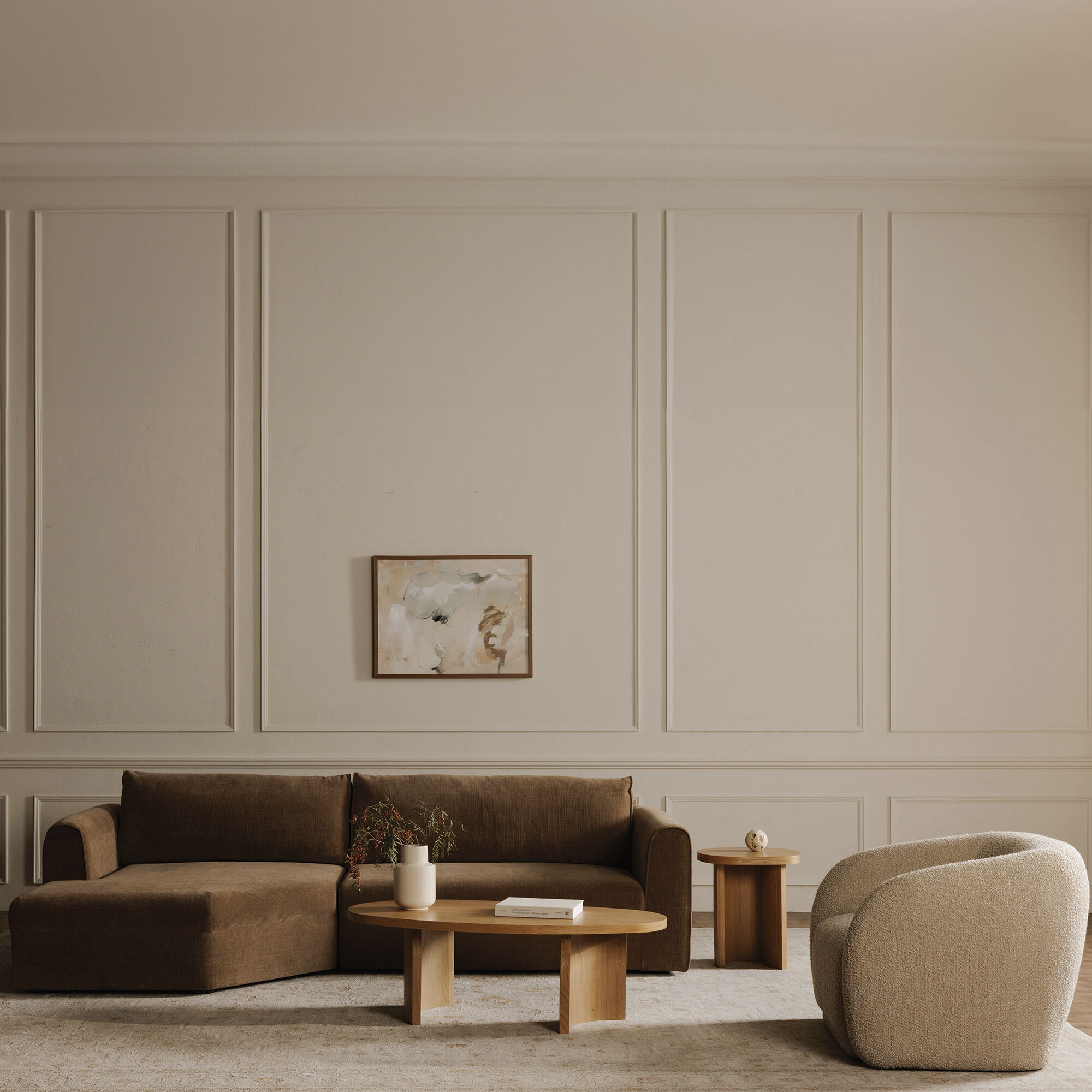 Madrid Tan Sectional in Right, Taupe, Right