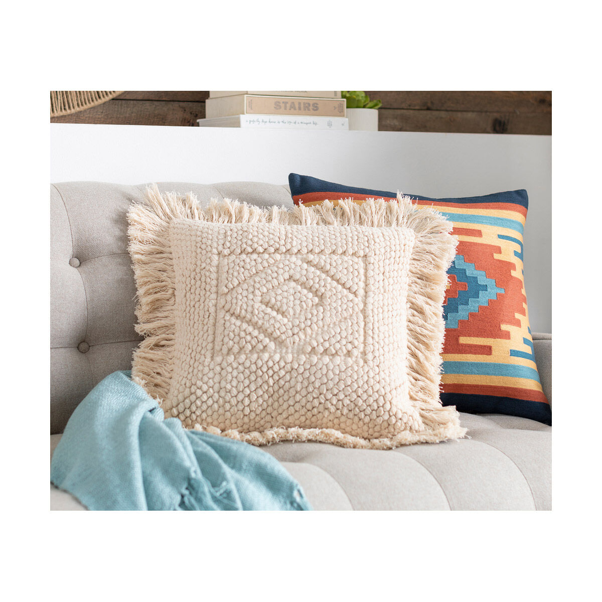 Santa Clara 22 X 22 inch Bright Blue/Navy/Teal/Camel/Beige Pillow Kit, Square