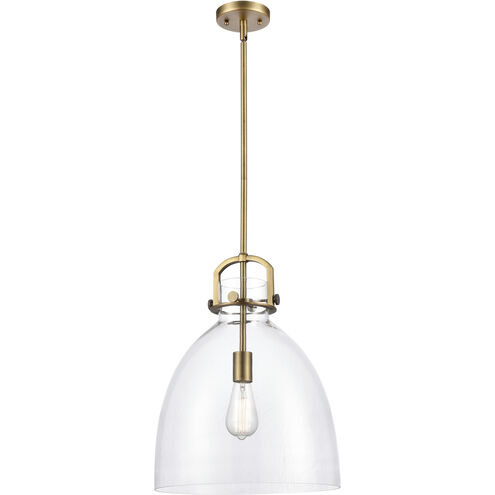 Newton Bell 1 Light 14 inch Brushed Brass Pendant Ceiling Light in Clear Glass