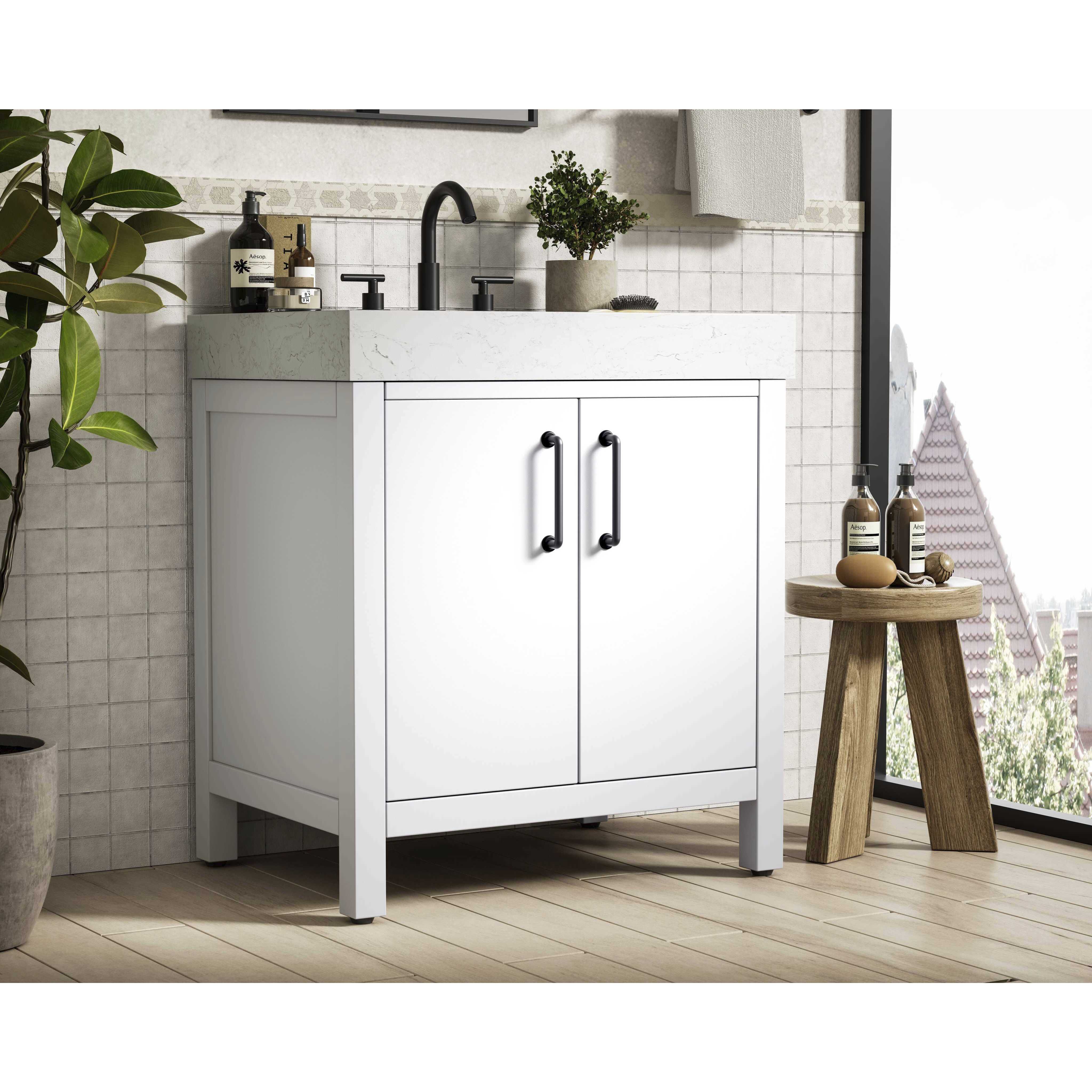 Nathan 30 X 34 inch White Bathroom Vanity Cabinet