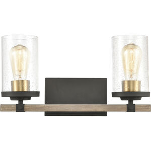 Geringer 2 Light 16 inch Charcoal with Beechwood and Burnished Brass Vanity Light Wall Light