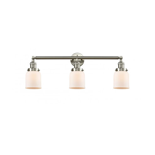 Franklin Restoration Small Bell 3 Light 30 inch Brushed Satin Nickel Bath Vanity Light Wall Light in Matte White Glass, Franklin Restoration