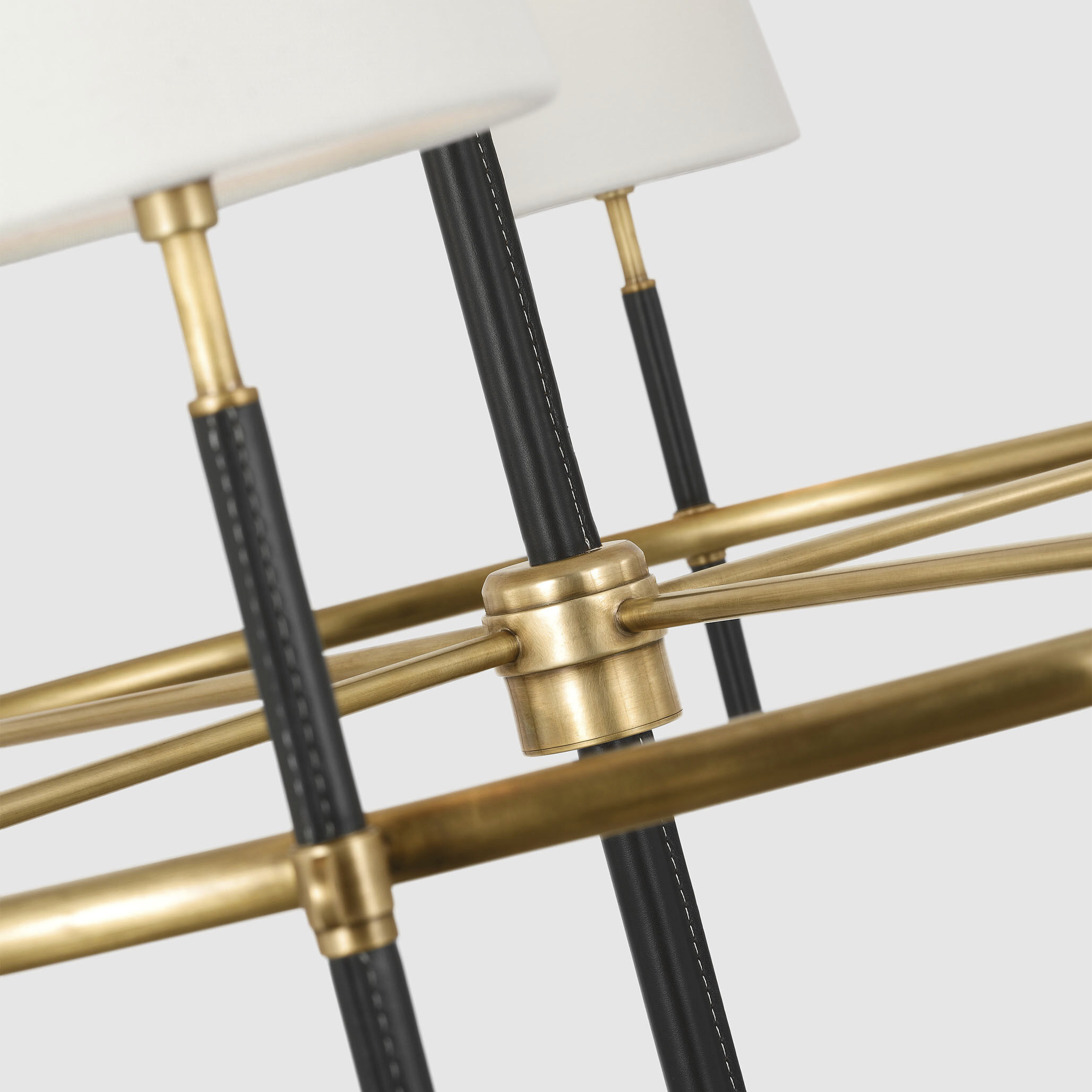 Thomas O'Brien Bryant2 LED 41 inch Hand-Rubbed Antique Brass and Chocolate Leather Wrapped Ring Chandelier Ceiling Light