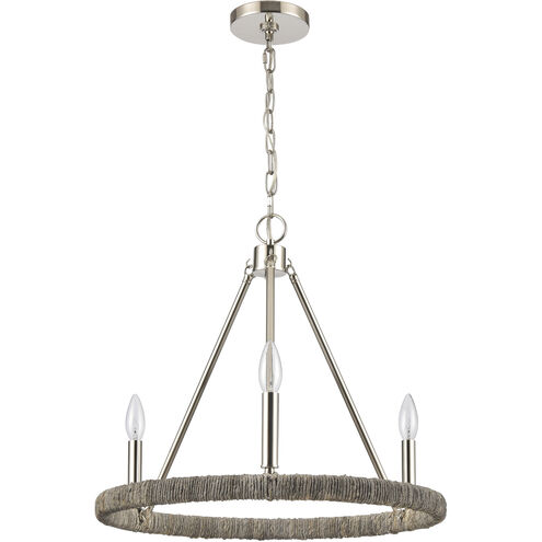 Abaca 3 Light 20 inch Polished Nickel with Gray Chandelier Ceiling Light