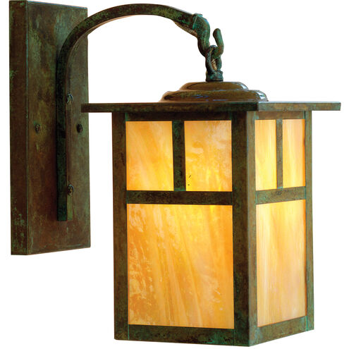 Mission 1 Light 11.62 inch Verdigris Patina Outdoor Wall Mount in White Opalescent, T-Bar Overlay