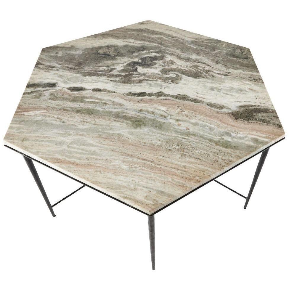 Estrella 62.5 X 54 inch Toronto Leathered Marble and Blackened Iron Dining Table