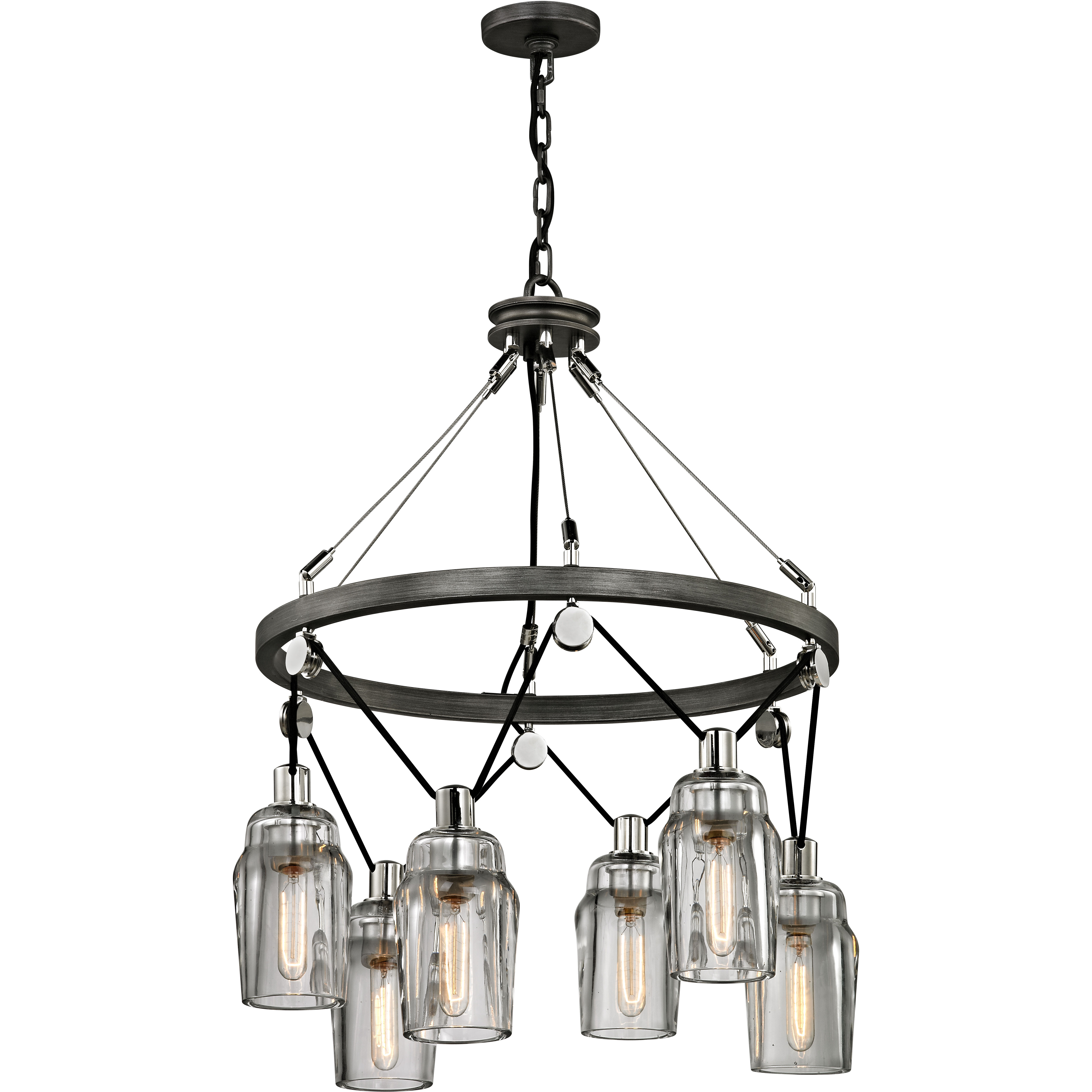 Citizen 6 Light 25 inch Graphite And Polished Nickel Chandelier Ceiling Light, Clear Pressed Glass