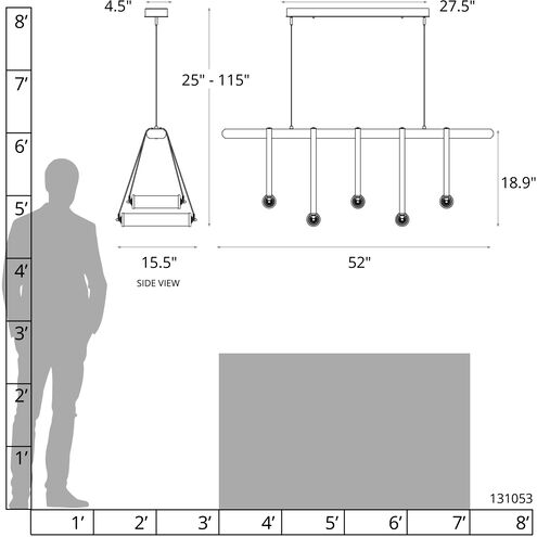 York LED 52 inch Black and Polished Nickel Linear Pendant Ceiling Light in Leather Chestnut/Black Wood, Black/Polished Nickel