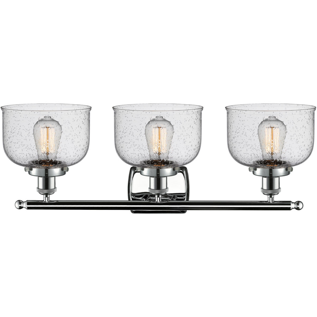 Ballston Large Bell 3 Light 26 inch Polished Chrome Bath Vanity Light Wall Light in Seedy Glass, Ballston