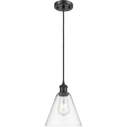 Ballston Cone LED 8 inch Matte Black Mini Pendant Ceiling Light in Clear Glass, Black Textured