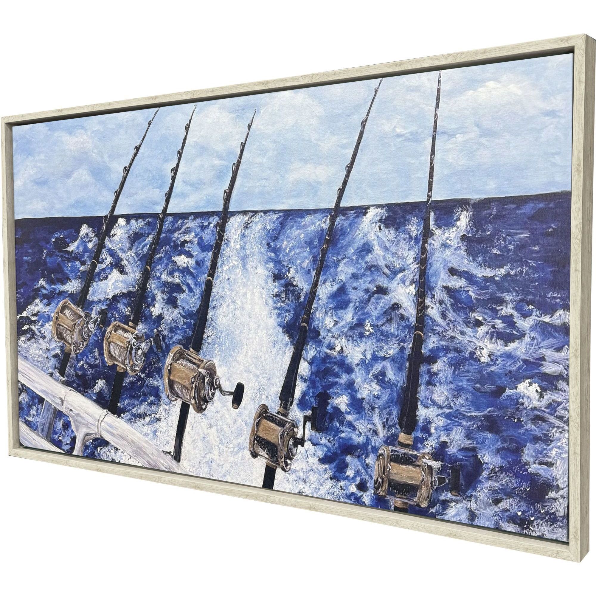 Offshore Reeling Blue and Black and Brown and White Canvas
