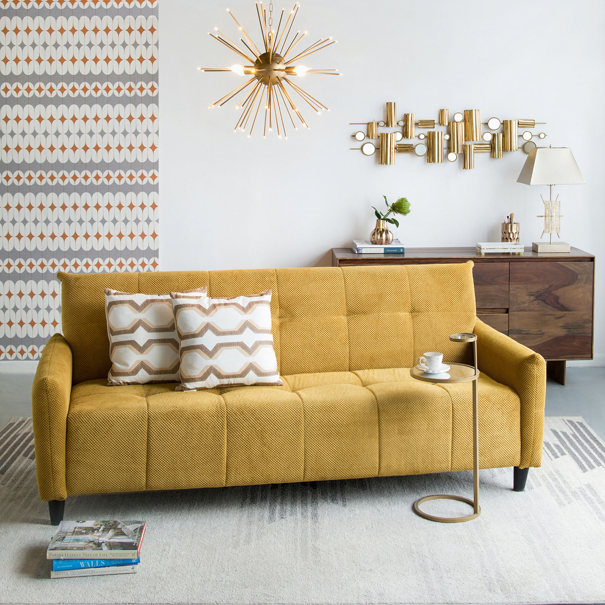 Large Biscuit Tufted Mustard Sofa