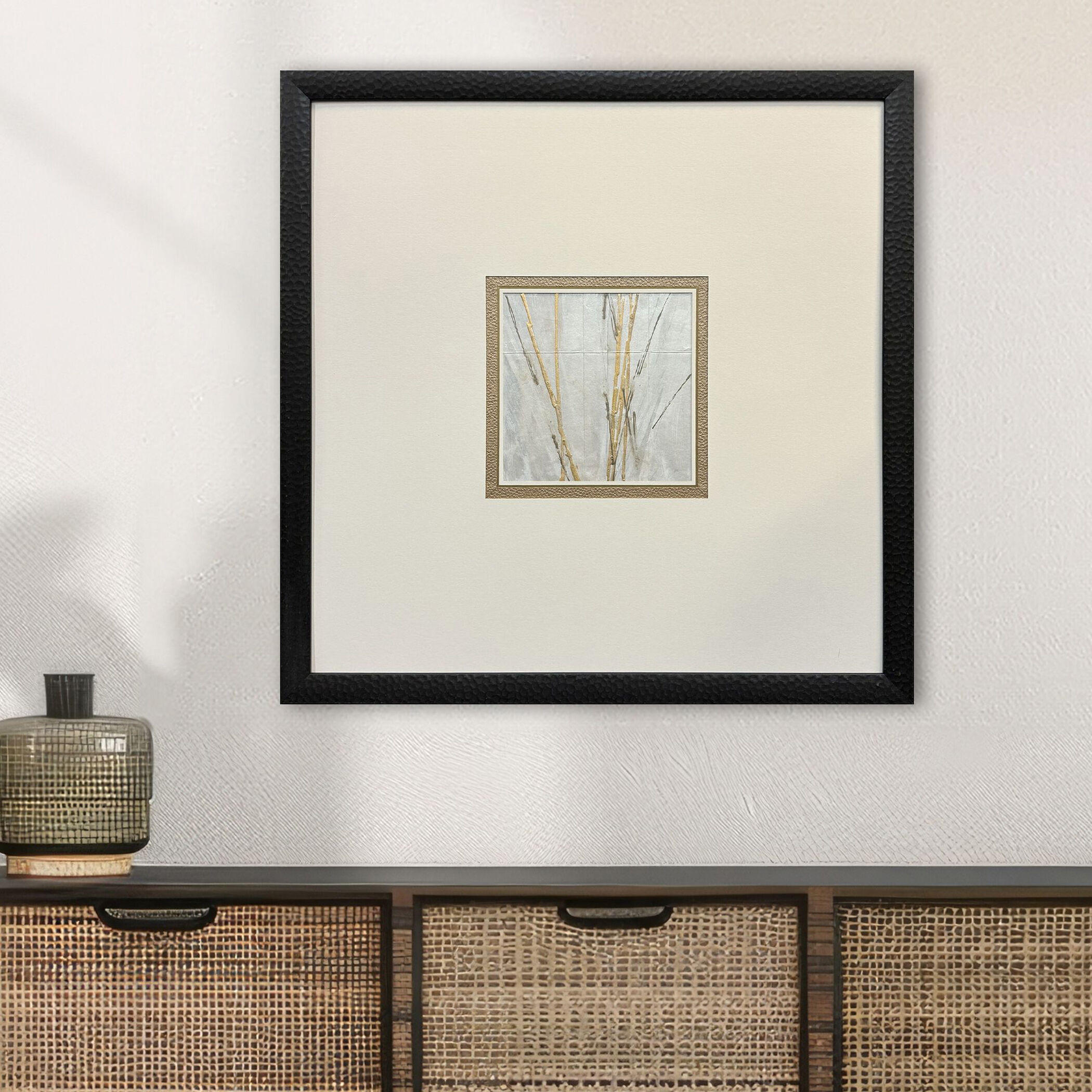 Incised Gold Gray and Beige and Metallic and White Framed Art, The Studio