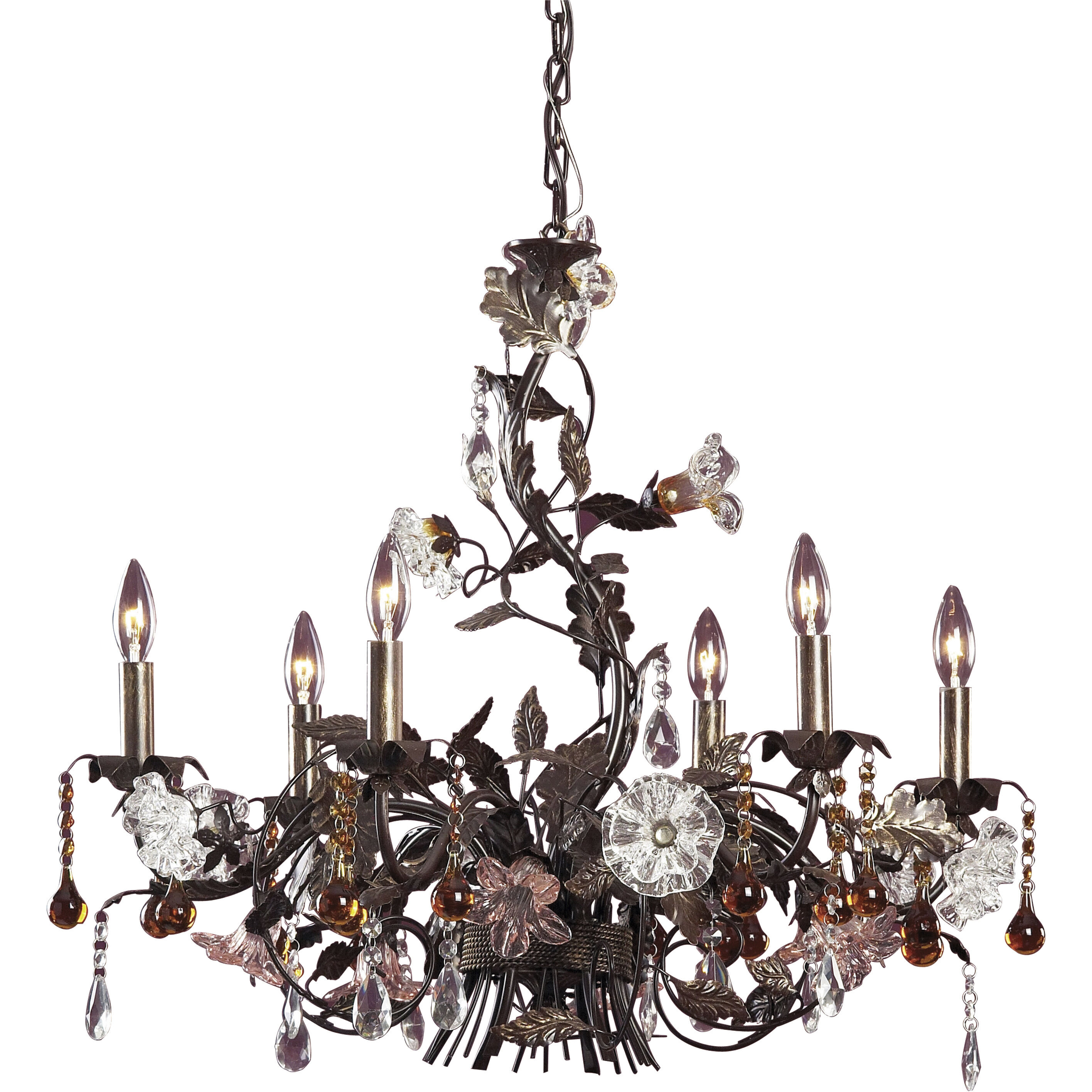 Cristallo Fiore 6 Light 29 inch Bronze Chandelier Ceiling Light