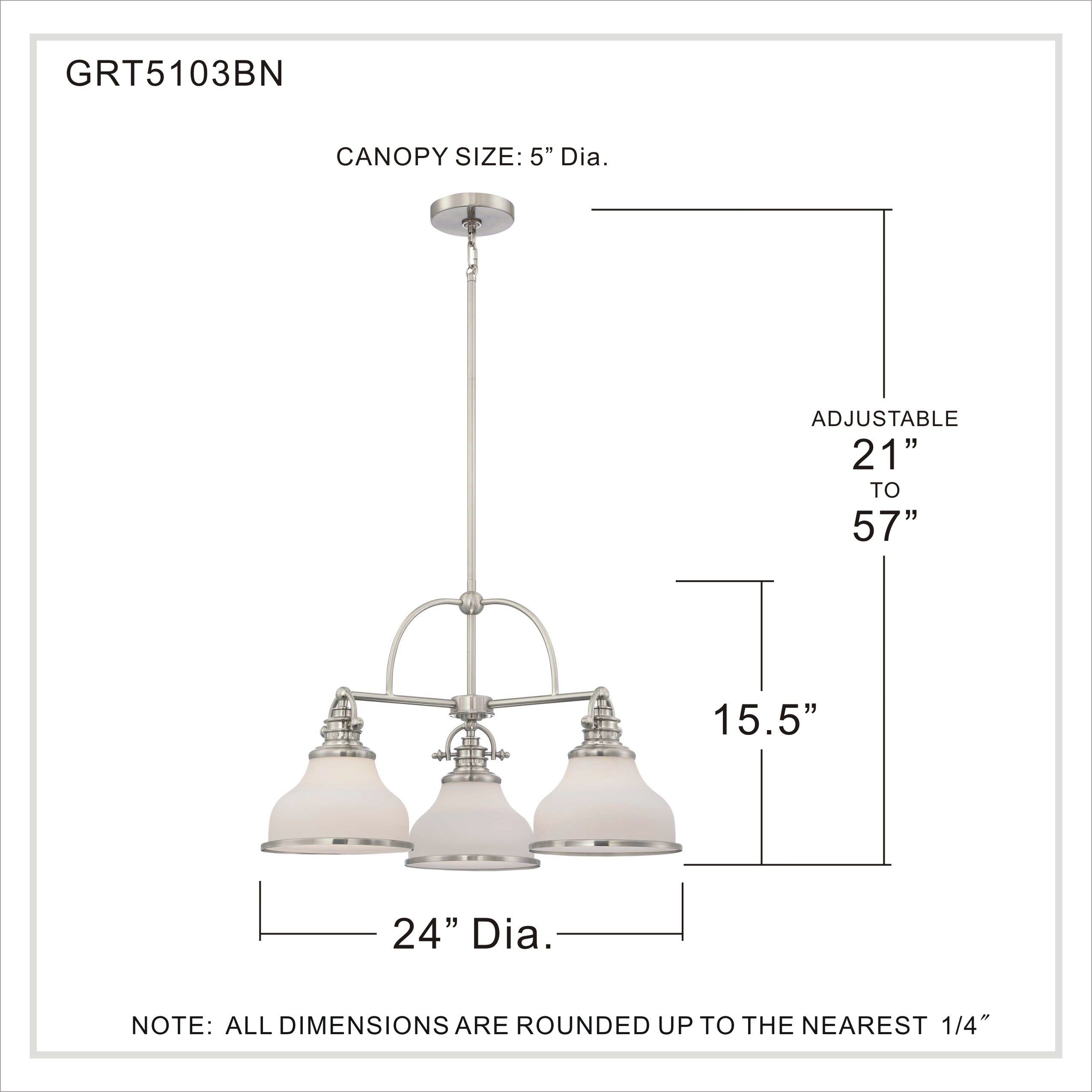 Grant 3 Light 24 inch Brushed Nickel Chandelier Ceiling Light