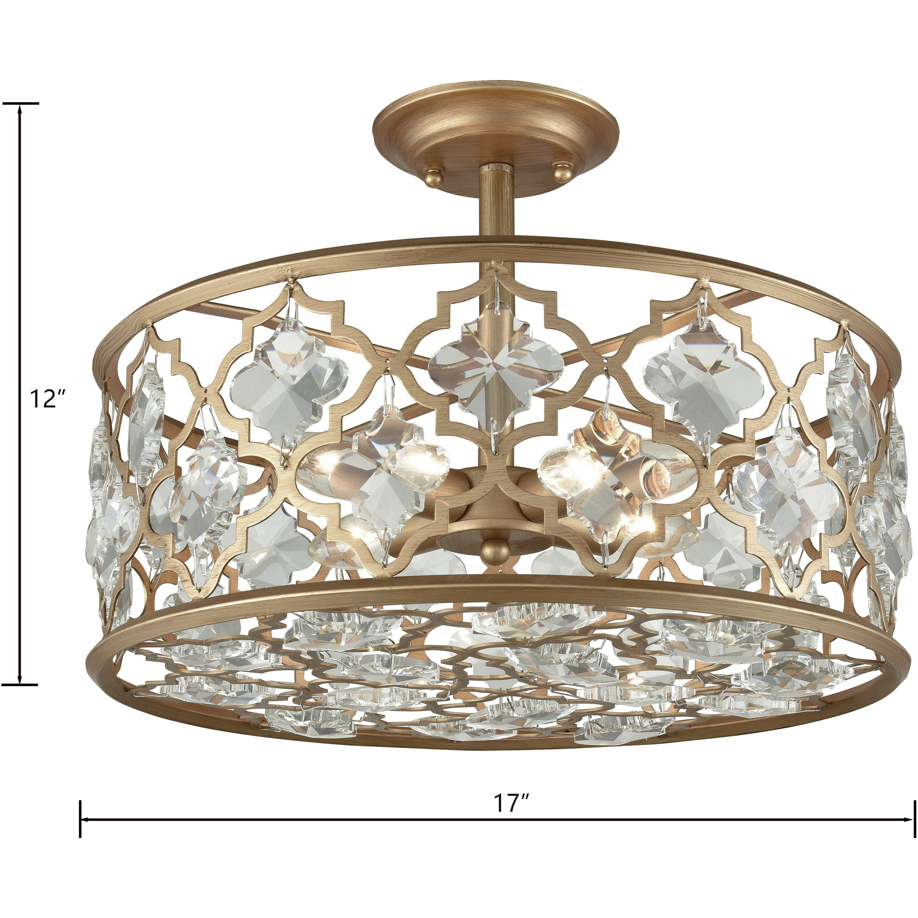 Armand 4 Light 17 inch Matte Gold Semi Flush Mount Ceiling Light