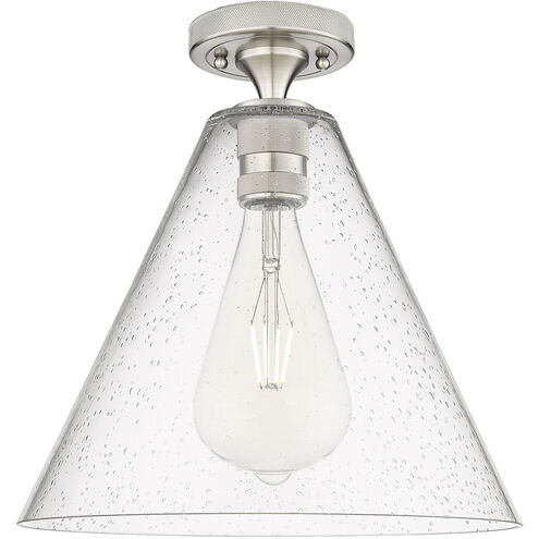 Crown Point 1 Light 12 inch Satin Nickel Flush Mount Ceiling Light in Seedy Glass