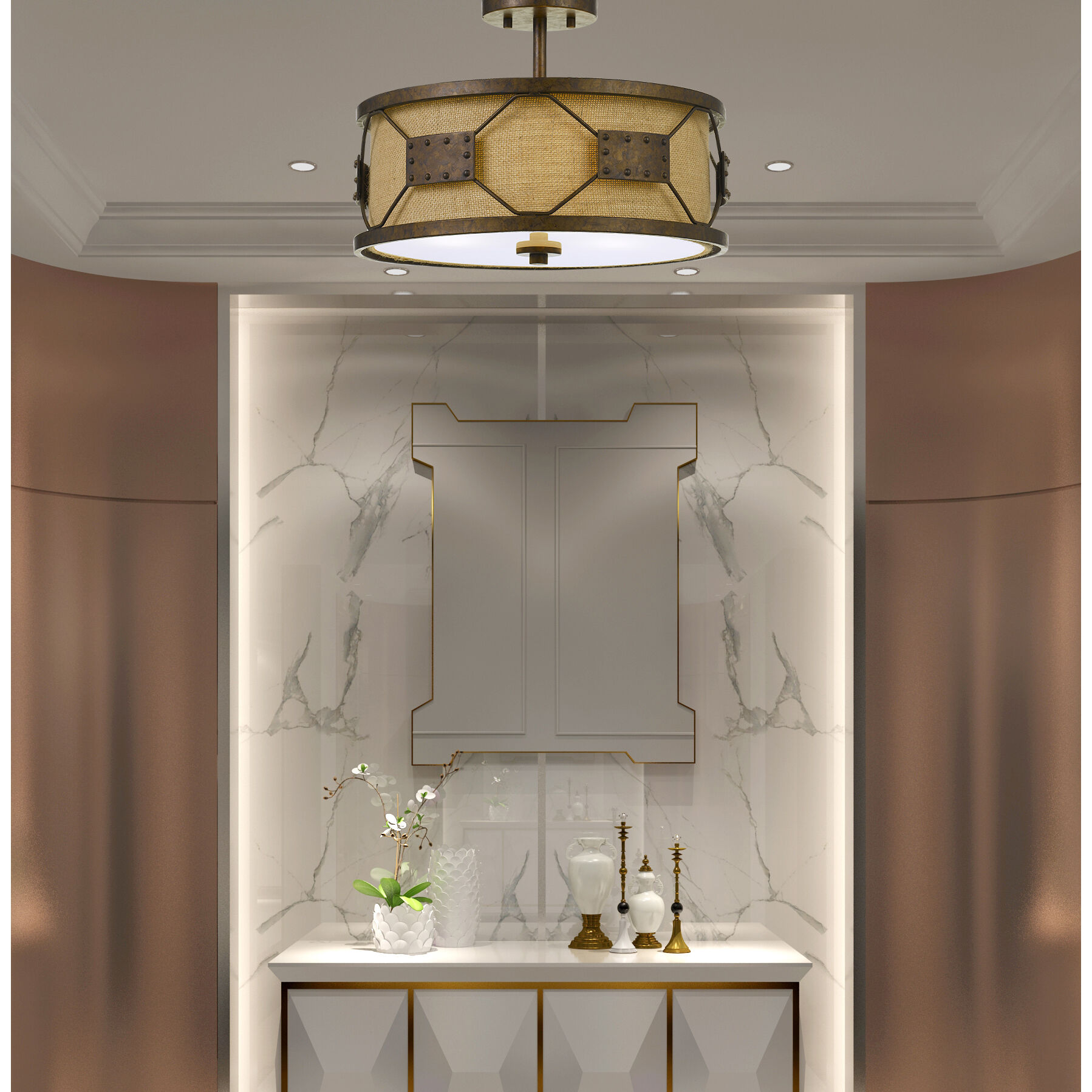 Ragusa 3 Light 16 inch Rust Pendant Ceiling Light, Convertible to Semi-Flush