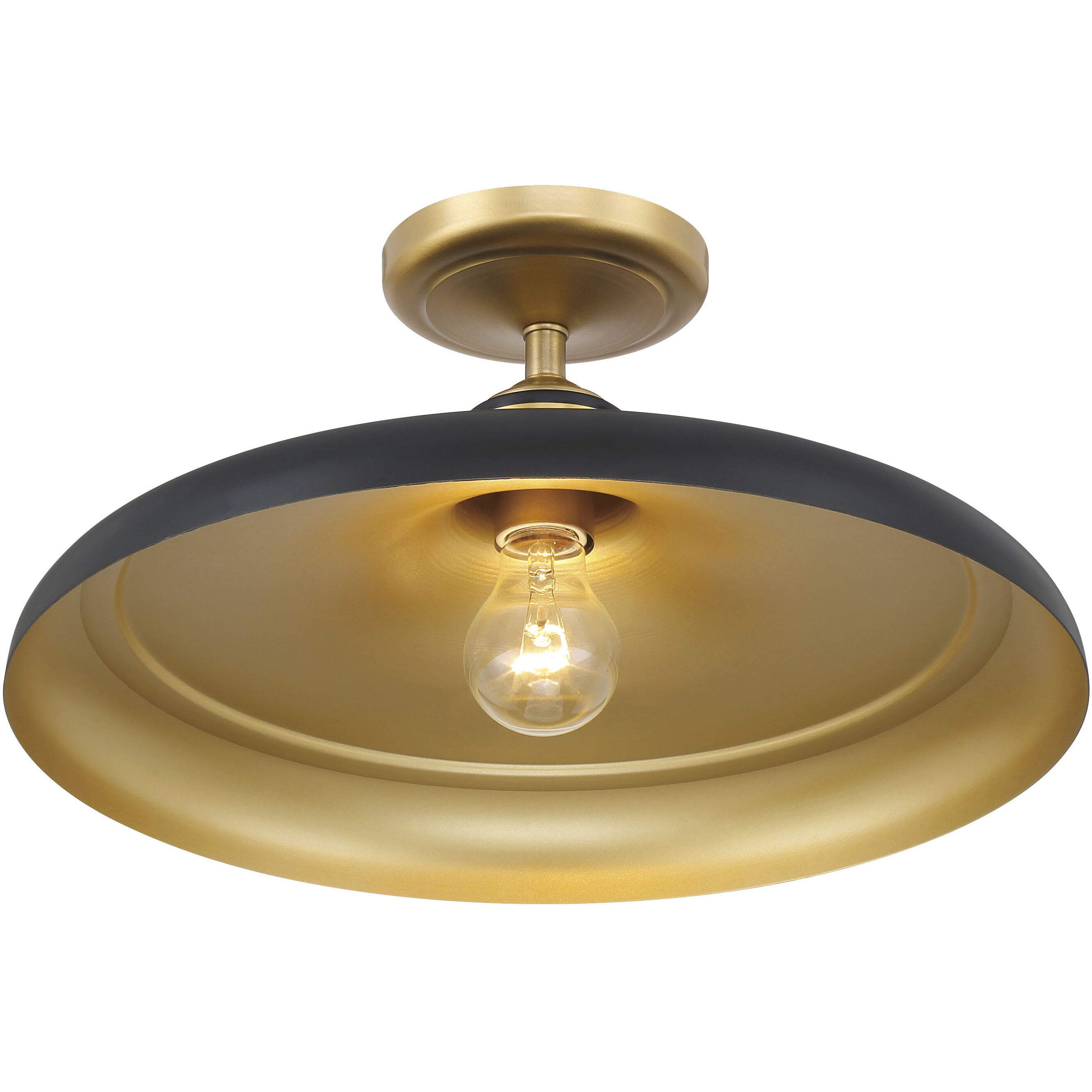 Crowne 1 Light 16 inch Legacy Brass and Dark Matte Black Semi Flush Ceiling Light