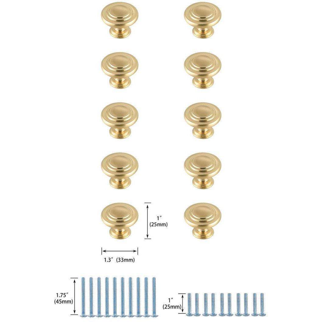 Minu Brushed Gold Hardware Cabinet Knob in Burnished Brass, Set of 10
