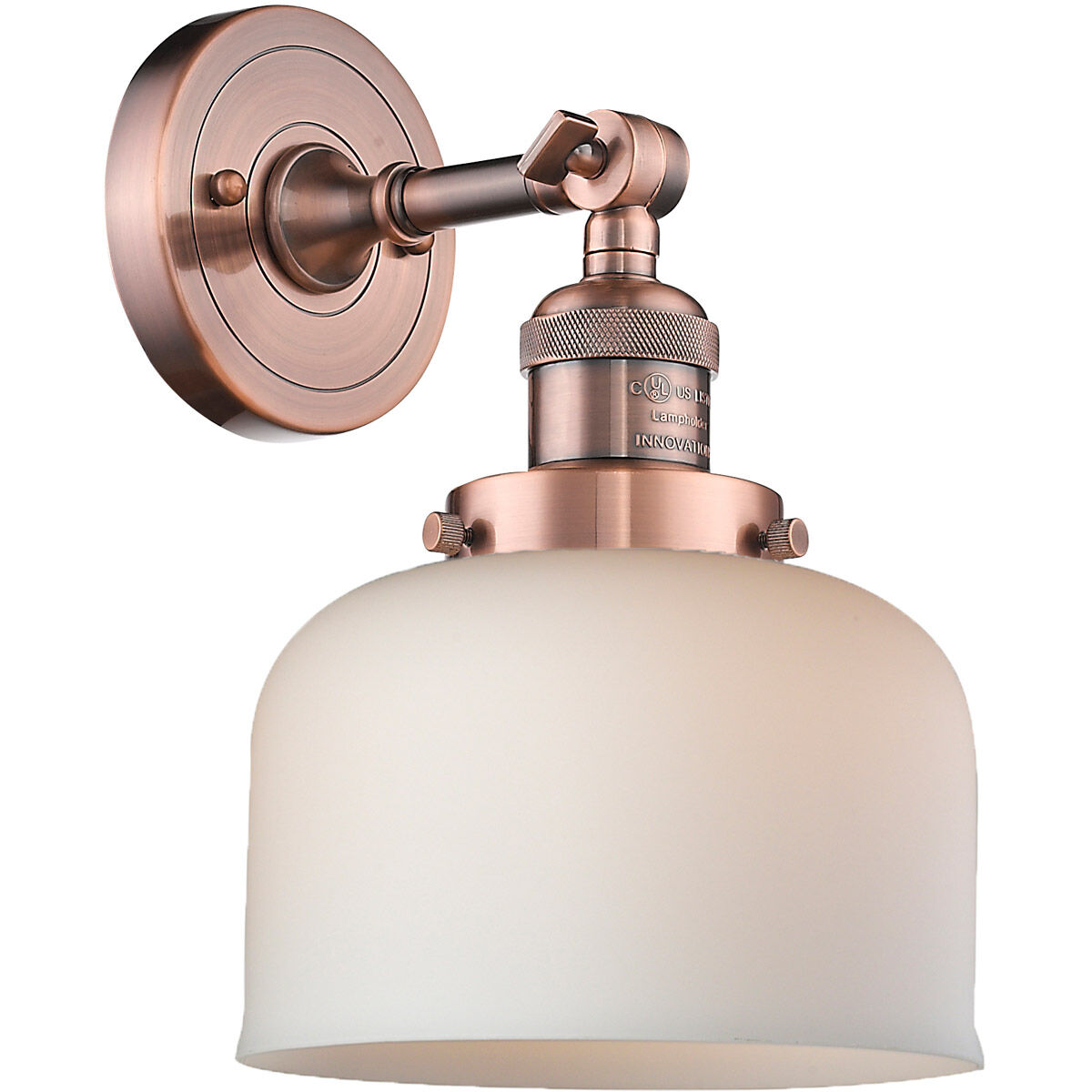 Franklin Restoration Large Bell LED 8 inch Antique Copper Semi-Flush Mount Ceiling Light in Matte White Glass, Franklin Restoration