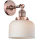 Franklin Restoration Large Bell LED 8 inch Antique Copper Semi-Flush Mount Ceiling Light in Matte White Glass, Franklin Restoration