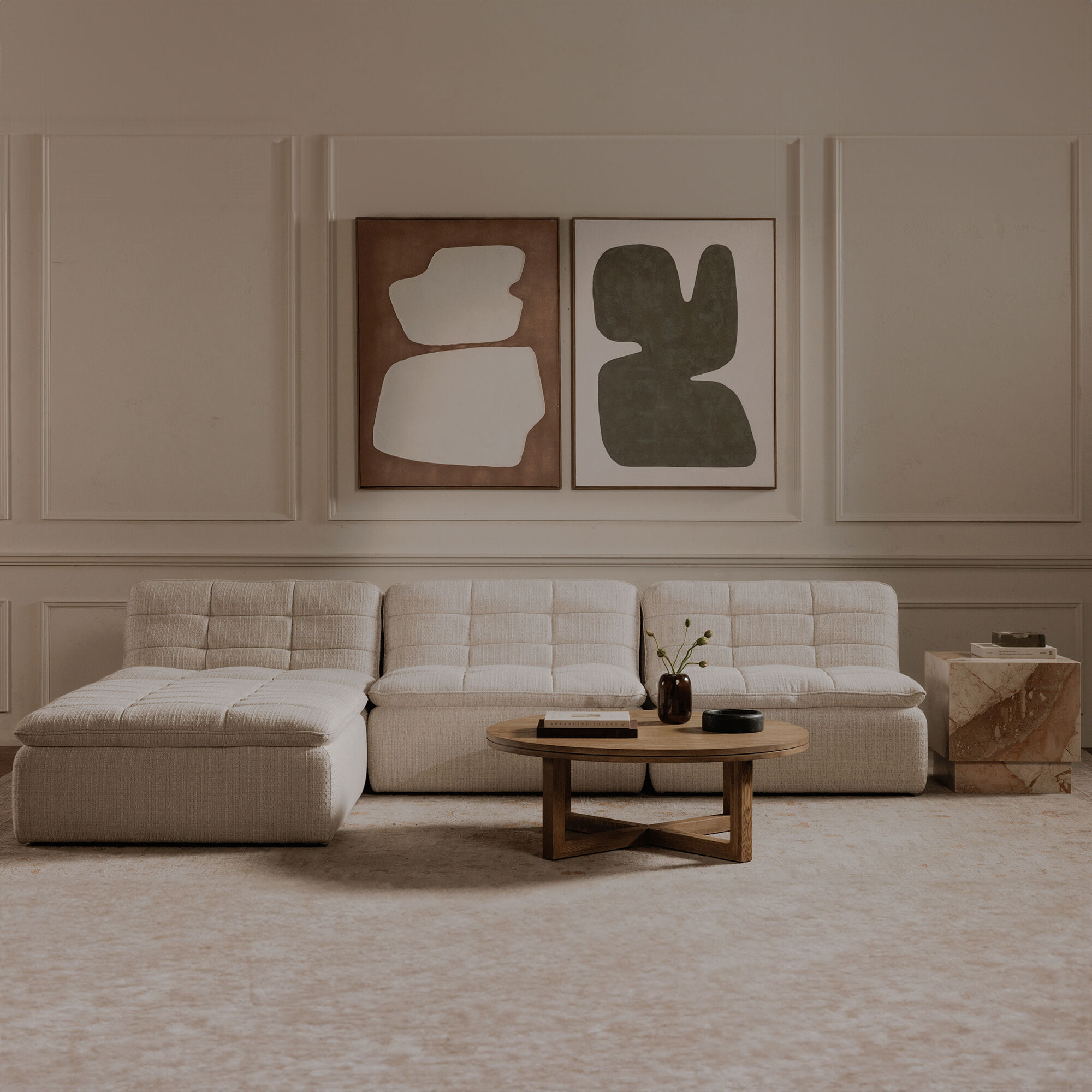 Lino 17.7 inch Beige Ottoman