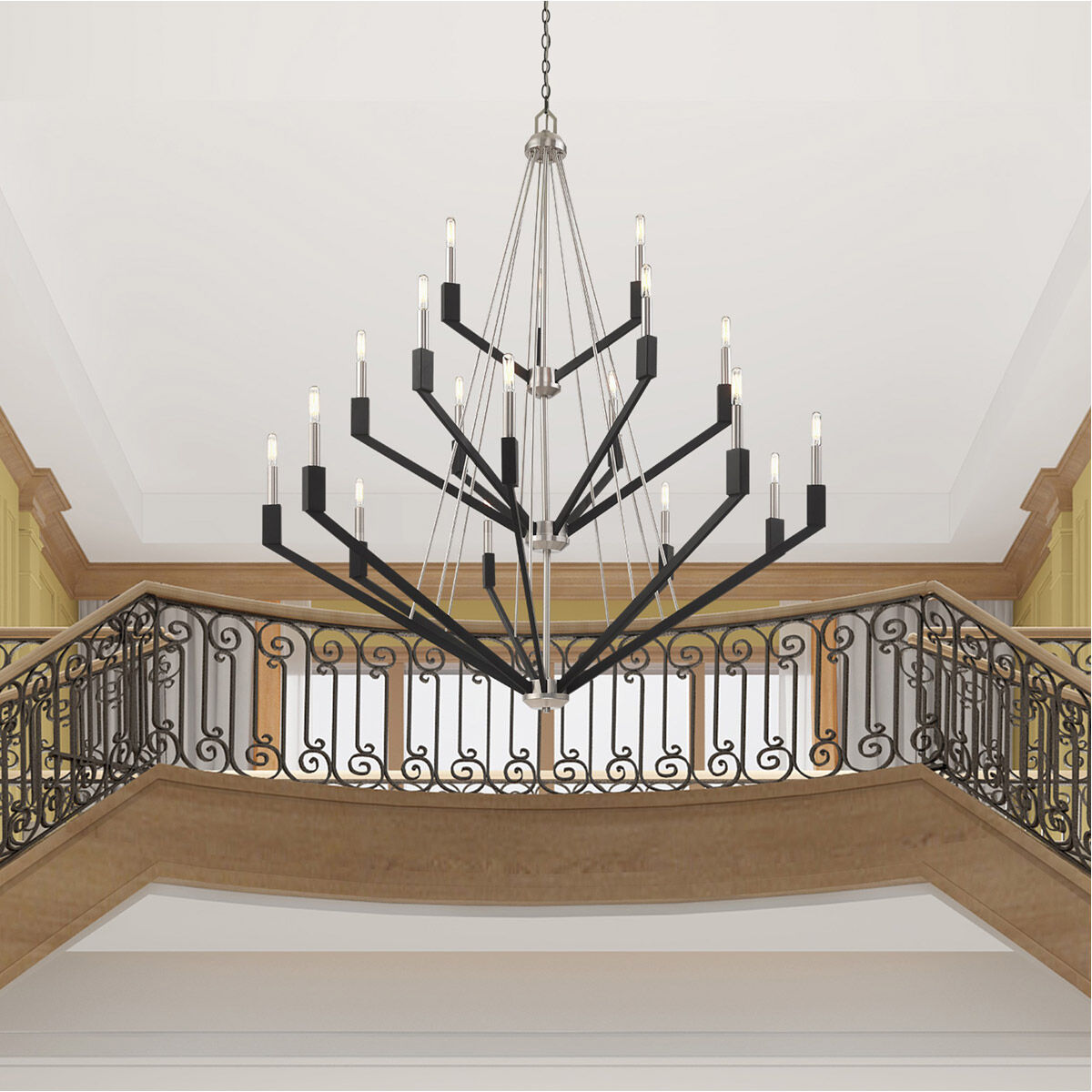 Beckett 18 Light 44 inch Brushed Nickel & Black Foyer Chandelier Ceiling Light