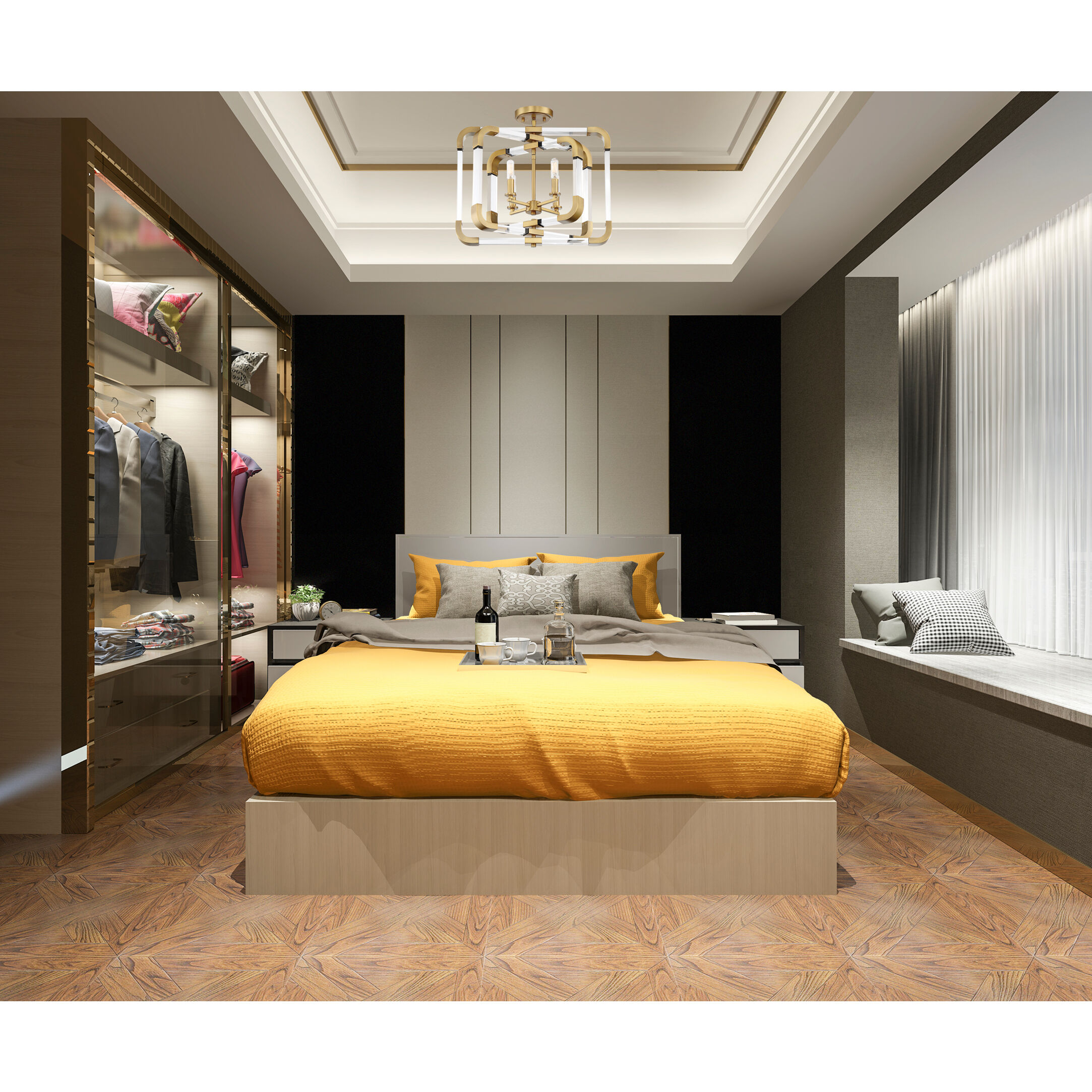 Rotterdam 4 Light 20 inch Warm Brass Convertible Semi-Flush or Pendant Ceiling Light, Essentials