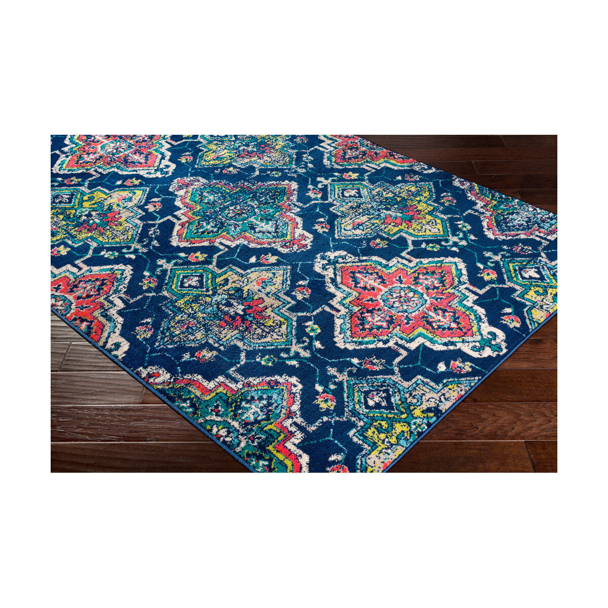 Paramount 35 X 22 inch Dark Blue/Fuschia/Bright Orange/Teal/Lime/Cream Rugs, Rectangle
