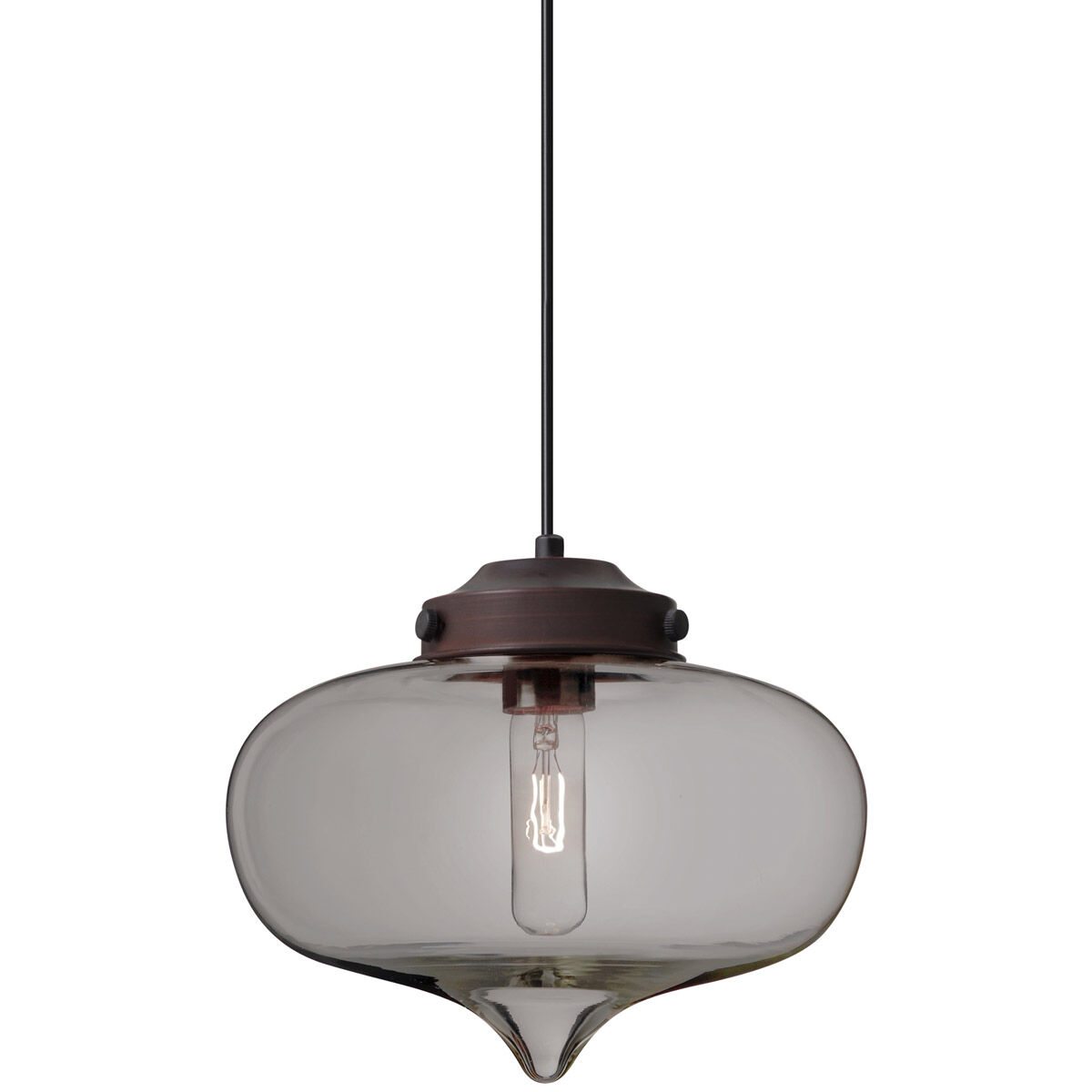 Mira 1 Light Bronze Cord Pendant Ceiling Light in Smoke Glass