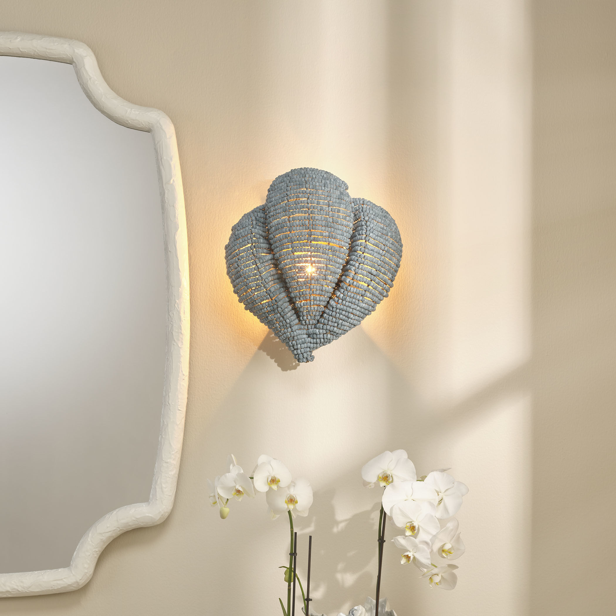 Anguilla LED 14.5 inch Blue Wood Beads Wall Sconce Wall Light, Inline