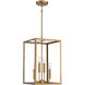 Traditional 4 Light 12 inch Natural Brass Pendant Ceiling Light