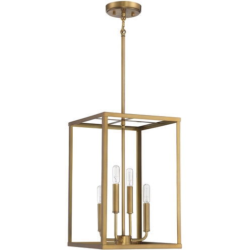 Traditional 4 Light 12 inch Natural Brass Pendant Ceiling Light