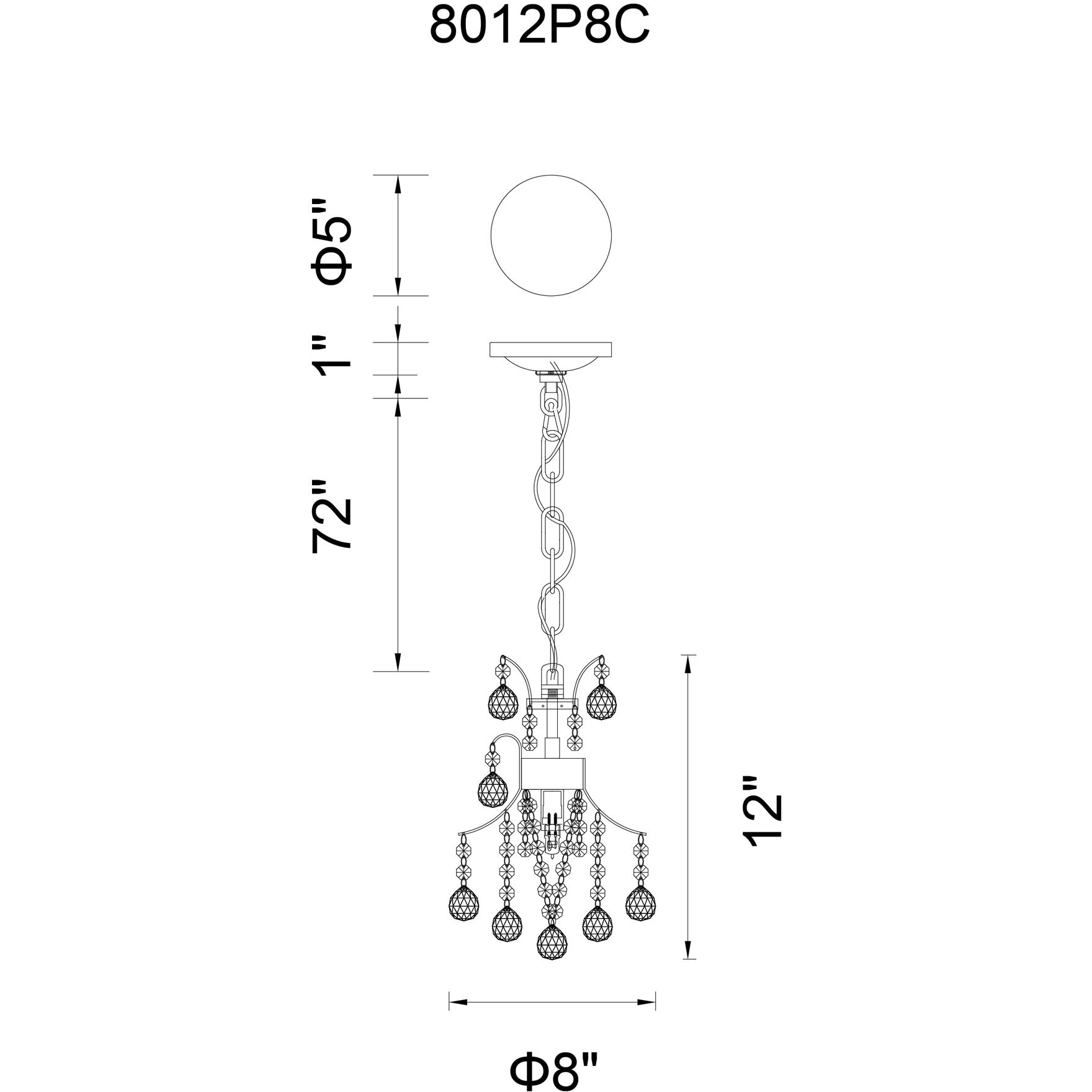 Princess 1 Light 8 inch Chrome Mini Chandelier Ceiling Light