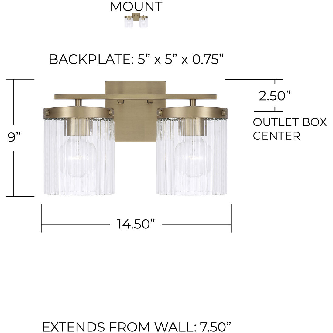 Vaughn 2 Light 14.5 inch Aged Brass Vanity Light Wall Light