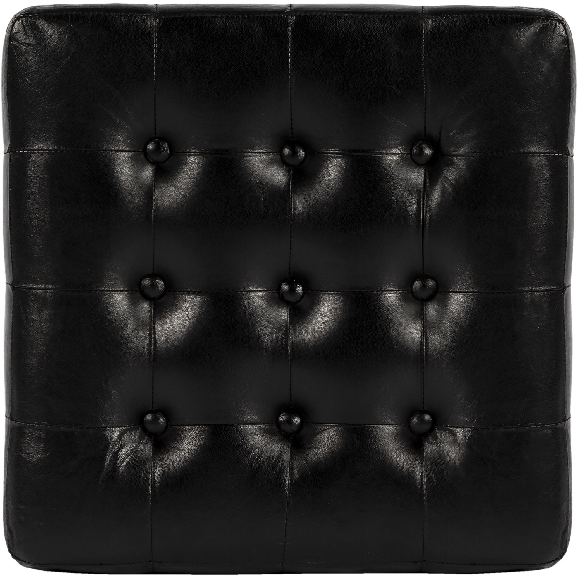 Leon Leather Cube Ottoman in Black