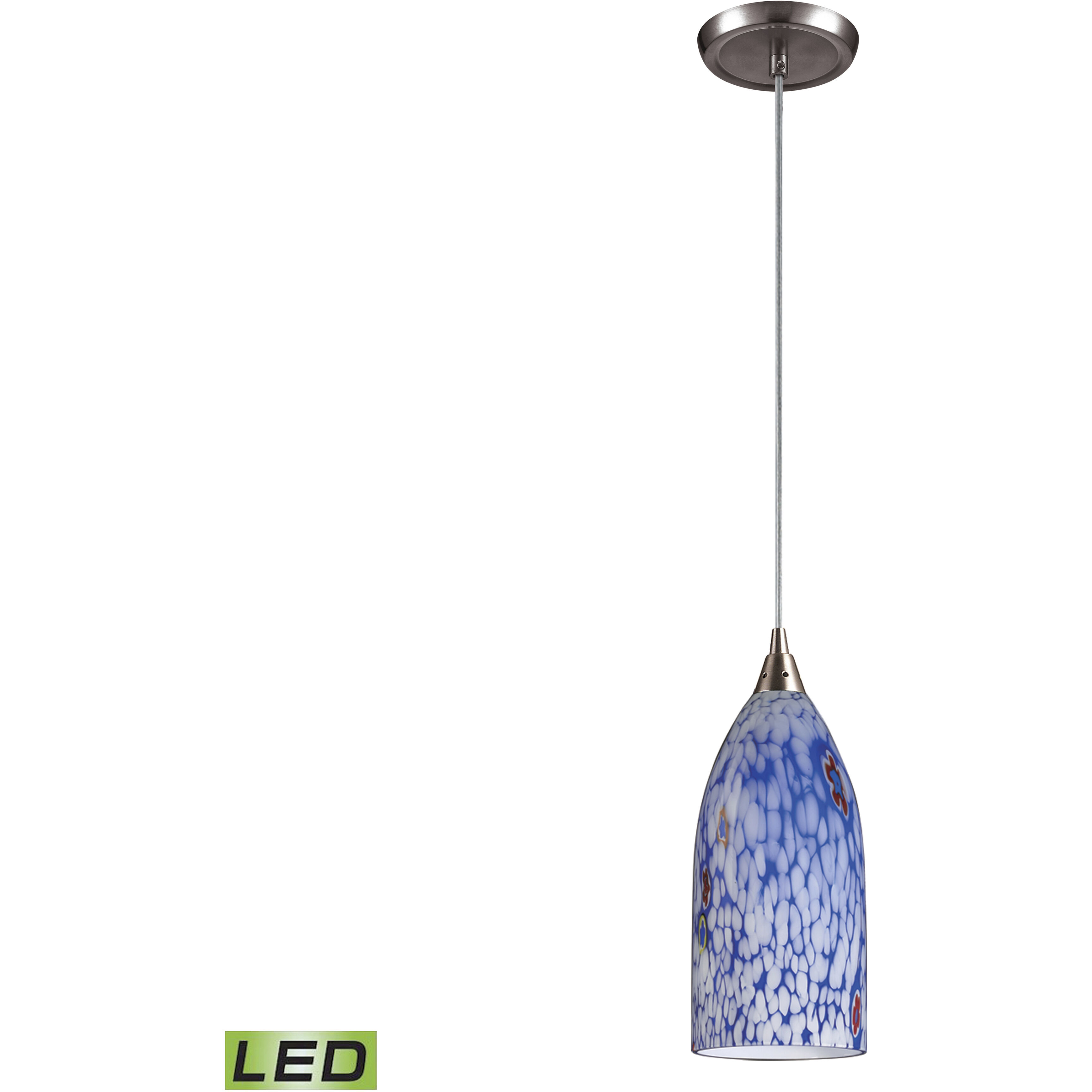 Verona LED 5 inch Satin Nickel Mini Pendant Ceiling Light in Starburst Blue Glass