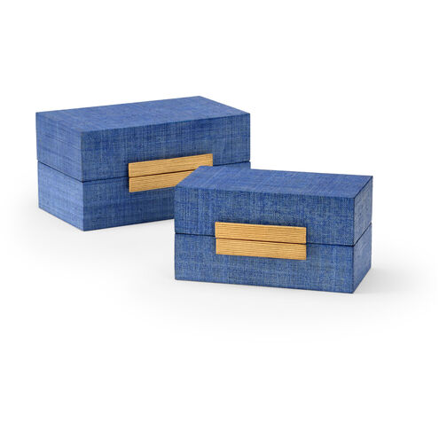 Claire Bell 13 inch Blue/Gold Leaf Decorative Boxes, Set of 2