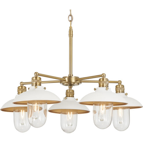 Downtown Edison 5 Light 23 inch White/Soft Brass Chandelier Ceiling Light