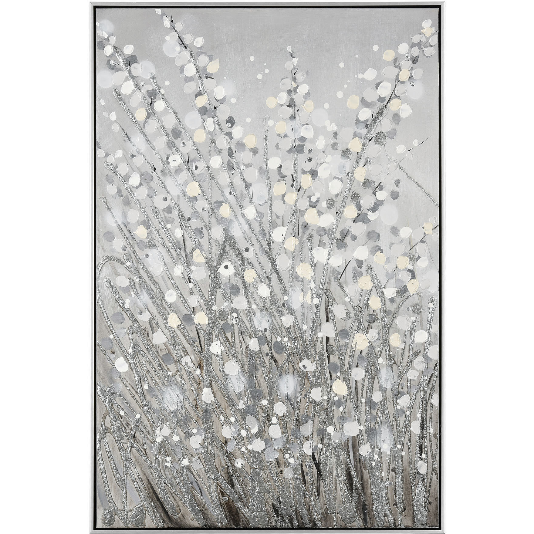 Meadow Mist Gray with White and Silver Framed Wall Art, Set of 2