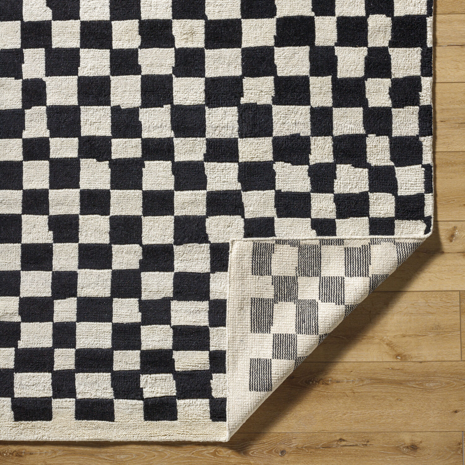 Damier 120 X 96 inch Ivory / Black Handmade Rug in 8 x 10