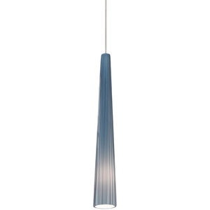 Zenith 1 Light 12 Satin Nickel Low-Voltage Pendant Ceiling Light in Halogen, MonoRail, Steel Blue Glass