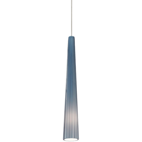 Zenith 1 Light 12 Satin Nickel Low-Voltage Pendant Ceiling Light in Halogen, FreeJack, Steel Blue Glass
