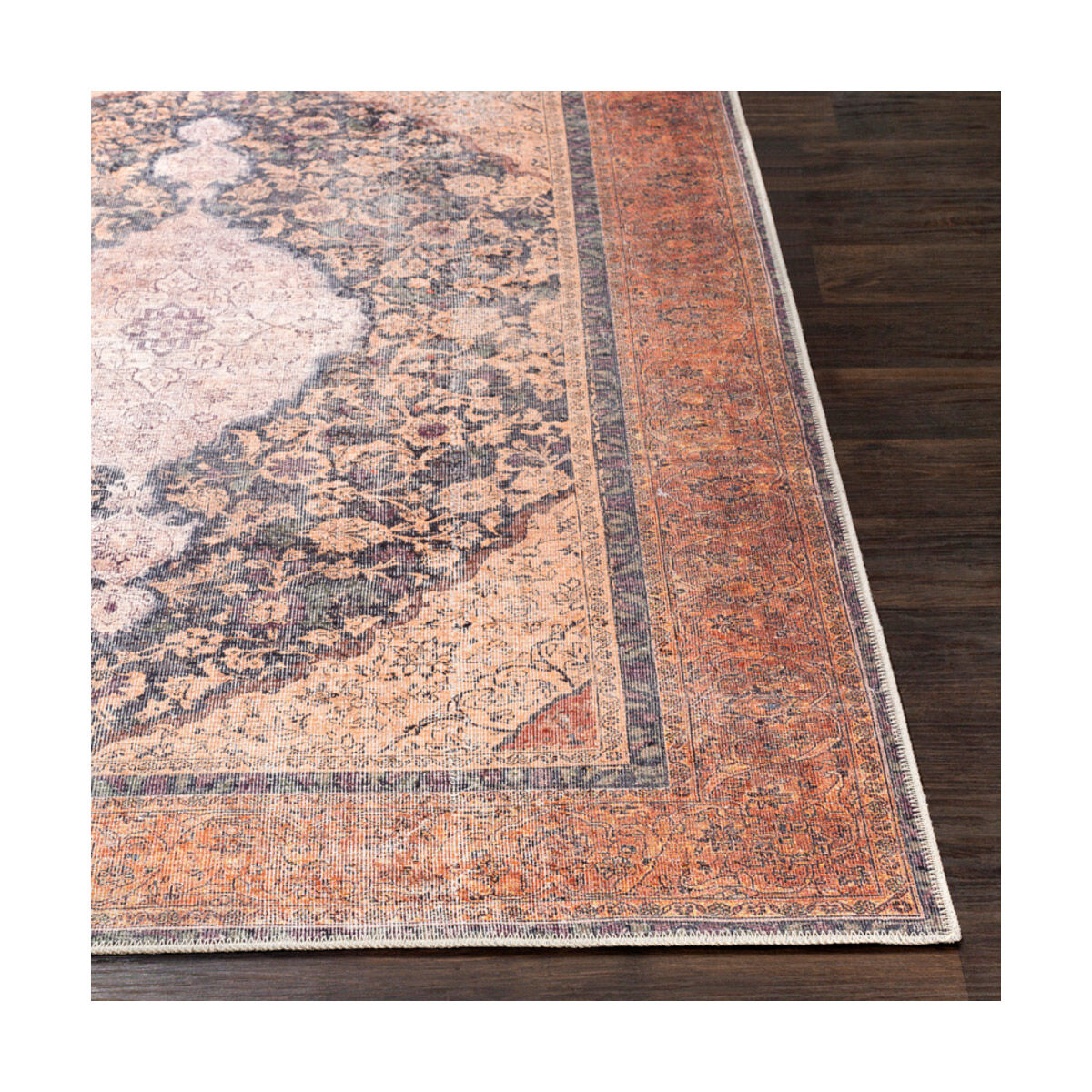 Ivory 87 X 63 inch Brick Red Rug, Rectangle