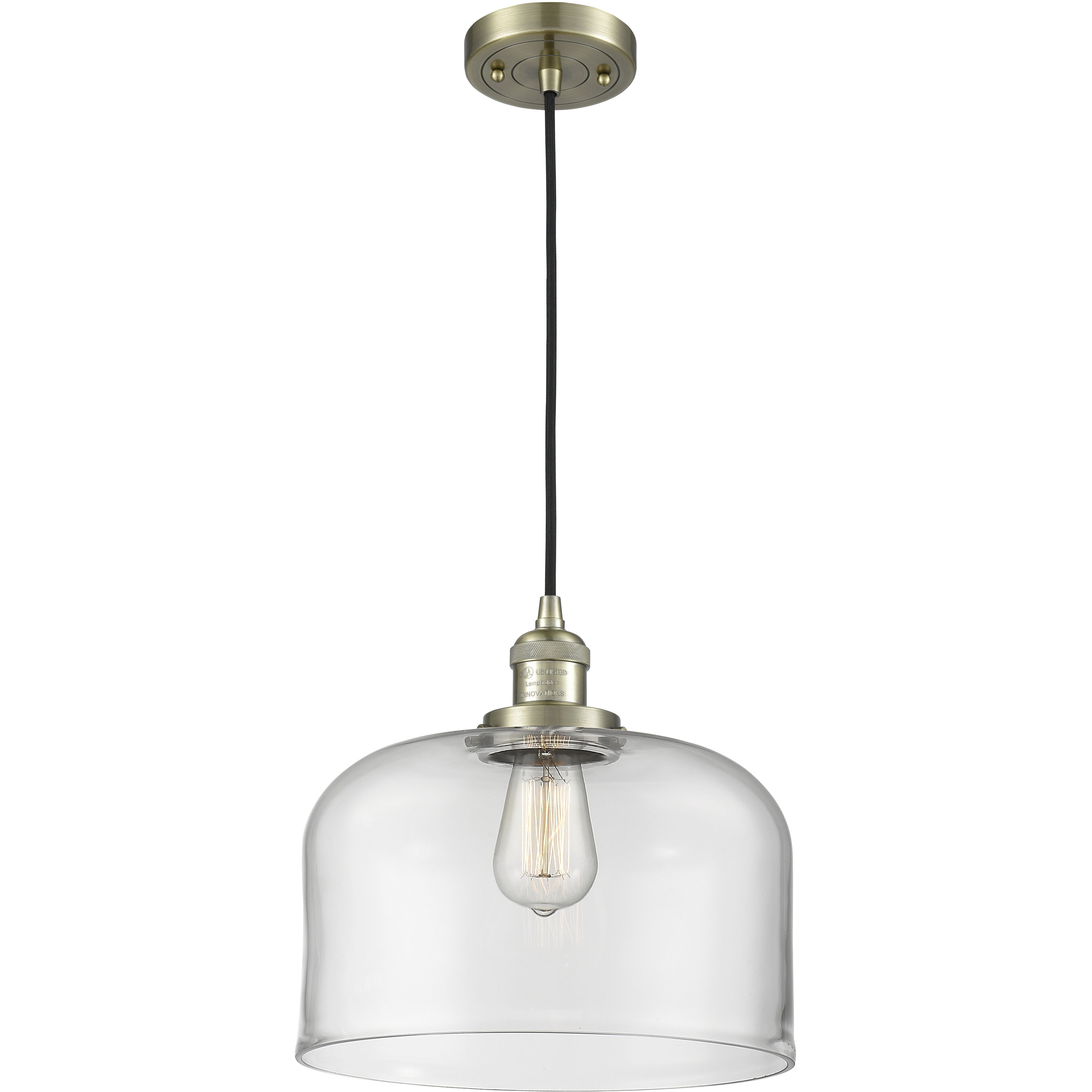 Franklin Restoration Bell 1 Light 12 inch Antique Brass Mini Pendant Ceiling Light in Incandescent, Clear, Franklin Restoration