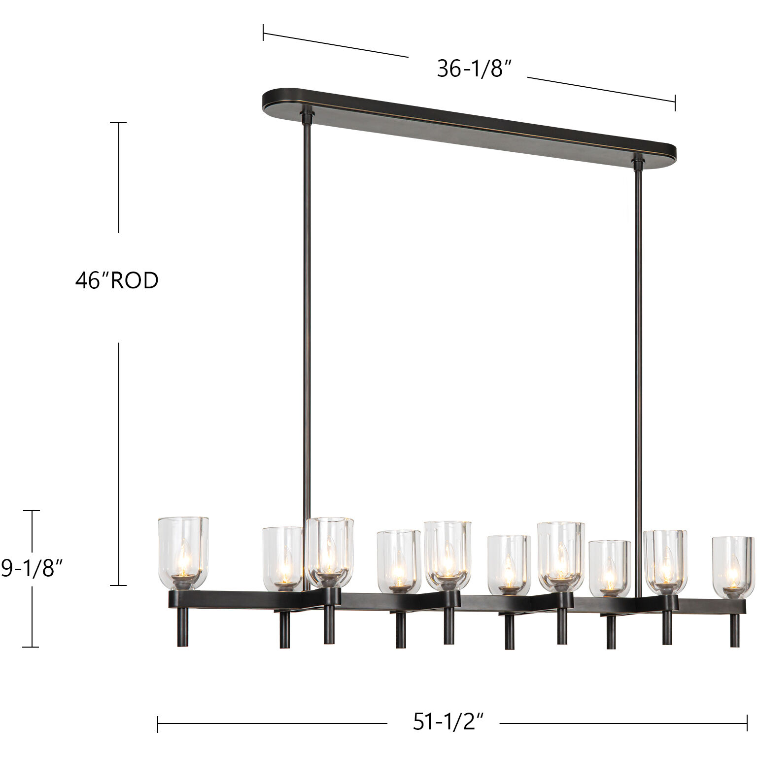 Lucian 10 Light 51.5 inch Vintage Brass/Clear Crystal Linear Pendant Ceiling Light in Clear Glass