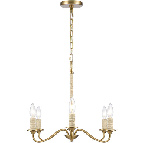 Abaca 6 Light 32 inch Brushed Gold with Natural Chandelier Ceiling Light