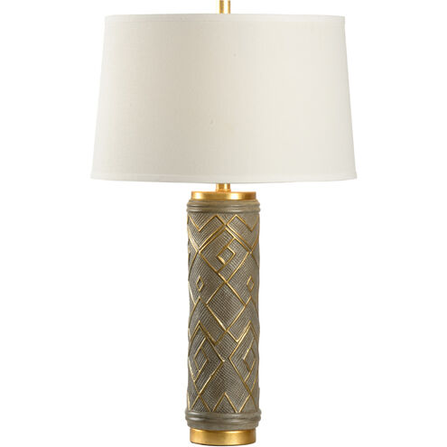 Traditional 30 inch 100 watt Gray Glaze with Antique Gold Leaf Table Lamp Portable Light
