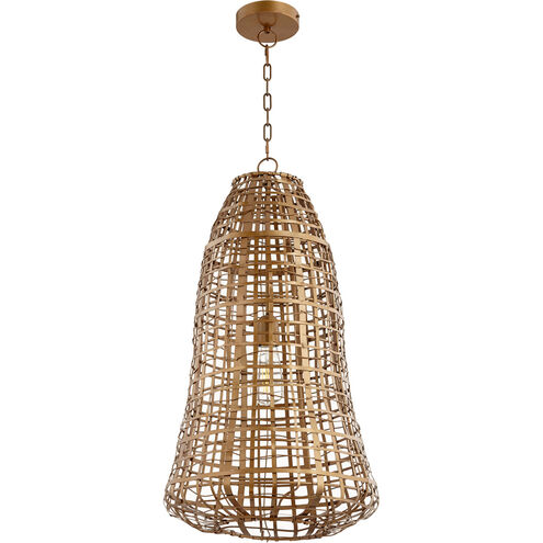 Grid 1 Light 16 inch Antique Brass Pendant Ceiling Light